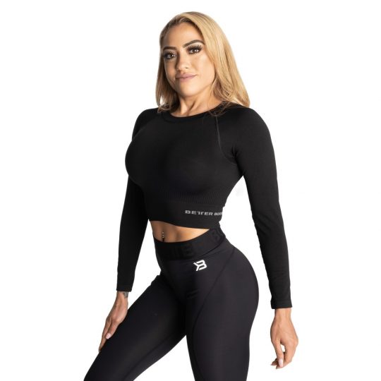 Rib Seamless Crop LS Black Melange | Better Bodies